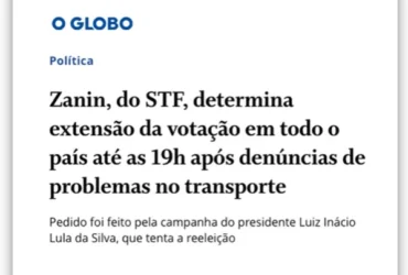 Zanin estende votação até 19h após pedido da campanha de Lula